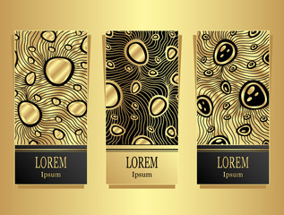 Set Template for package or flyer or label from Luxury background made by foil abstract ornament waves jewel  in black gold for cosmetic or perfume or for brand book