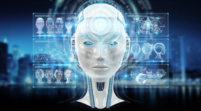 Digital artificial intelligence cyborg interface 3D rendering