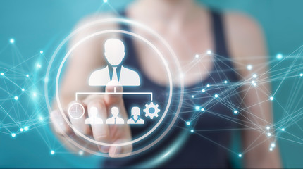 Businesswoman using business leadership chart 3D rendering