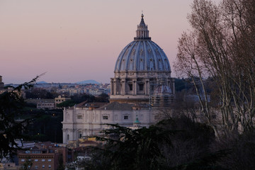 View of st. peter's basilic dome from the height of Mons Janiculus Terrazza del Gianicolo hill