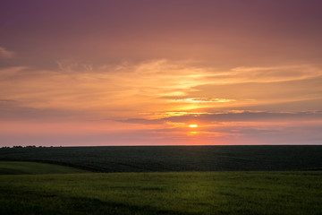 Fototapeta na wymiar Scenic sunset on the plain. The dark sky during the sunset_