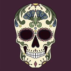 Mexican skull with blue flowers