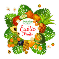 Exotic fruit and berry poster with tropical palm