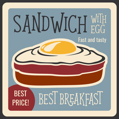 Fast food restaurant retro banner with sandwich