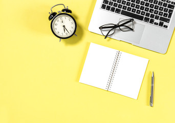 Office workplace minimal flat lay Laptop notebook
