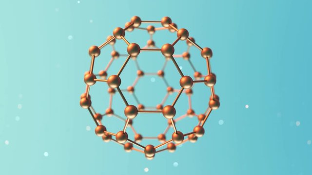 Loop animation of fullerene sphere carbon molecule. C60, graphene, Science