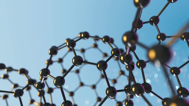 Loop animation of fullerene sphere carbon molecule. C60, graphene, Science