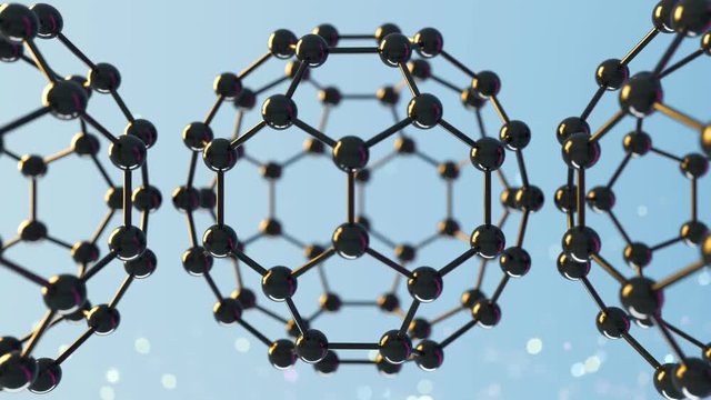 Loop animation of fullerene sphere carbon molecule. C60, graphene, Science