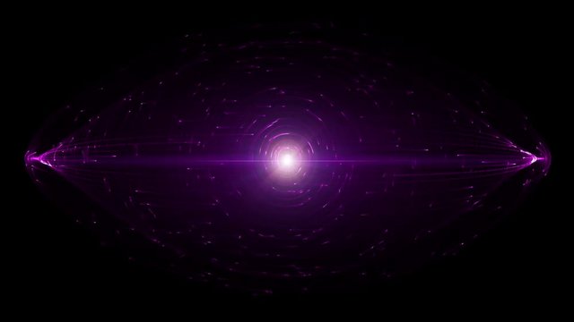Abstract HUD Design With Glowing Light Particles Orbiting Around Disk Shaped Object. Concept For UFO, Spaceship, Antigavity And Outer Space