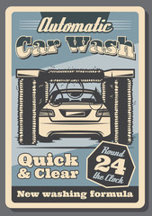 Car wash service retro poster for garage design