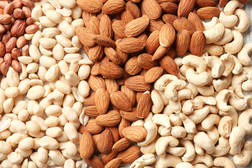 Many different nuts as background