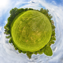 Little Planet. Spherical 360 degrees seamless panorama view in Spherical projection, panorama of natural landscape in Germany.