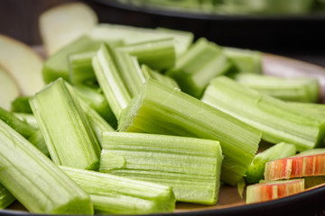 Stems of fresh young rhubarb