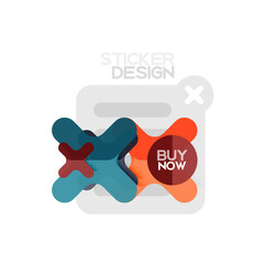 Flat design cross shape geometric sticker icon, paper style design with buy now sample text, for business or web presentation, app or interface buttons