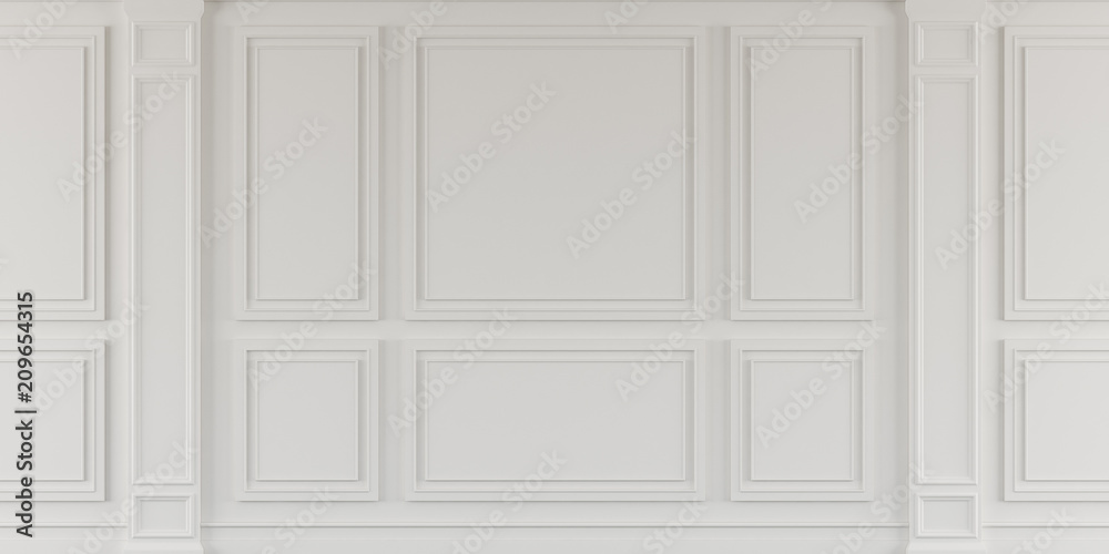 Aufkleber perspective of white empty room and dark laminate floor,classic interior style.blank space architect