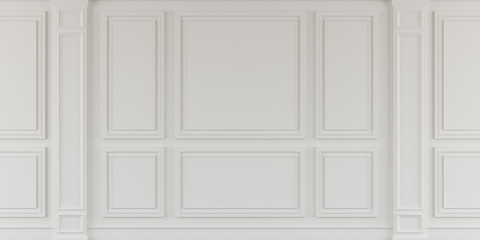 Perspective of white empty room and dark laminate floor,classic interior style.blank space architecture.3d rendering