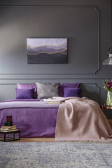 Violet feminine bedroom interior