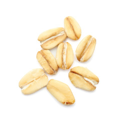 Raw oatmeal on white background