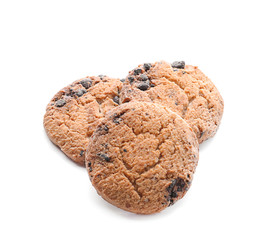 Delicious oatmeal cookies on white background