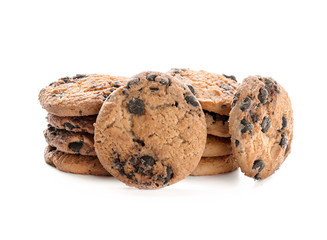 Delicious oatmeal cookies on white background