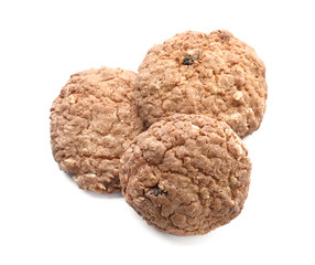 Delicious oatmeal cookies on white background