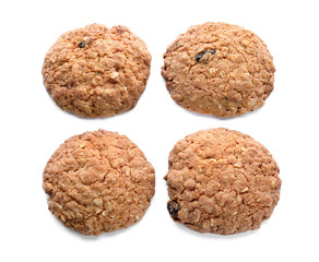 Delicious oatmeal cookies on white background