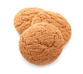 Delicious oatmeal cookies on white background