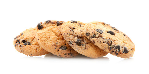 Delicious oatmeal cookies on white background
