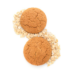 Delicious oatmeal cookies on white background