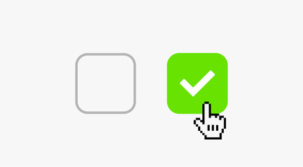 Thin outline check mark icons. Green tick and outline checkmarks flat line box icons set. User Interface Checkbox Icons Vector illustration isolated on white background.
