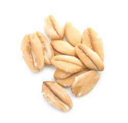 Raw oatmeal on white background