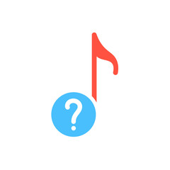 Musical note icon, music icon with question mark. Musical note icon and help, how to, info, query symbol