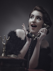 Shocking News. Retro styled female portrait. To talk with gossip