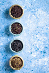 Variety of Tea Leaves in Bowls.