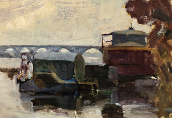 landscape, oil painting, hand made