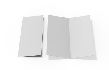 Bi fold or Vertical half fold brochure mock up on isolated white background, 3d illustration