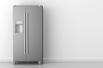 modern fridge in front of white wall - 209659592