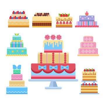 Wedding cake pie sweets dessert bakery flat simple style isolated vector illustration.
