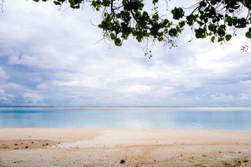 Summer concept , Beach white sand and turquoise sea color at maldives on the weekend holidays