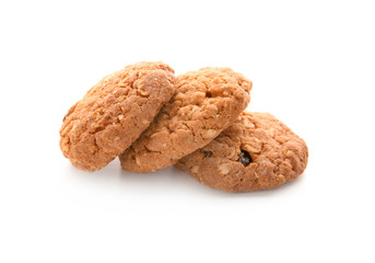 Delicious oatmeal cookies on white background