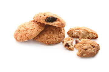 Delicious oatmeal cookies on white background