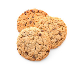 Delicious oatmeal cookies on white background