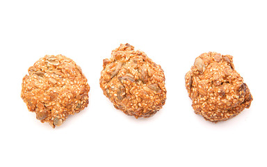 Delicious oatmeal cookies on white background