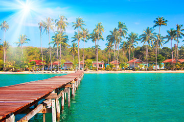 Tropical Resort.  boardwalk on beach