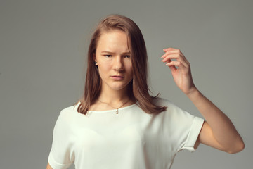 Fototapeta premium Closeup portrait, sad young woman