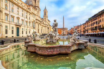 Fototapeta na wymiar Piazza Navona square in Rome, Italy. Fontana del Moro (Moor Fountain). Rome architecture and landmark.