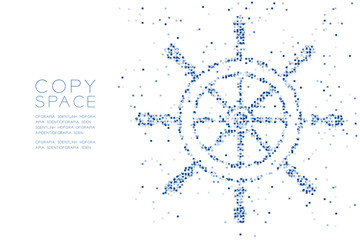 Abstract Geometric Square box pixel pattern Ship Steering Wheel shape, aquatic and marine life concept design blue color illustration on white background with copy space, vector eps 10 © paitoonpati