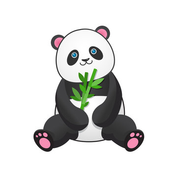 Panda with bamboo. Design element for baby shower card, scrapbook, invitation, baby goods and childish accessories. Isolated on white background. Vector illustration.