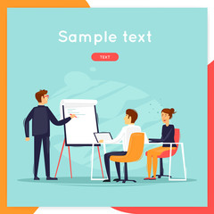 Meeting, teamwork, office life, business. Flat design vector illustration.