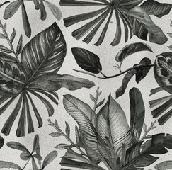  Seamless pattern with banana leaves. Tropical background with vintage tropical leaves